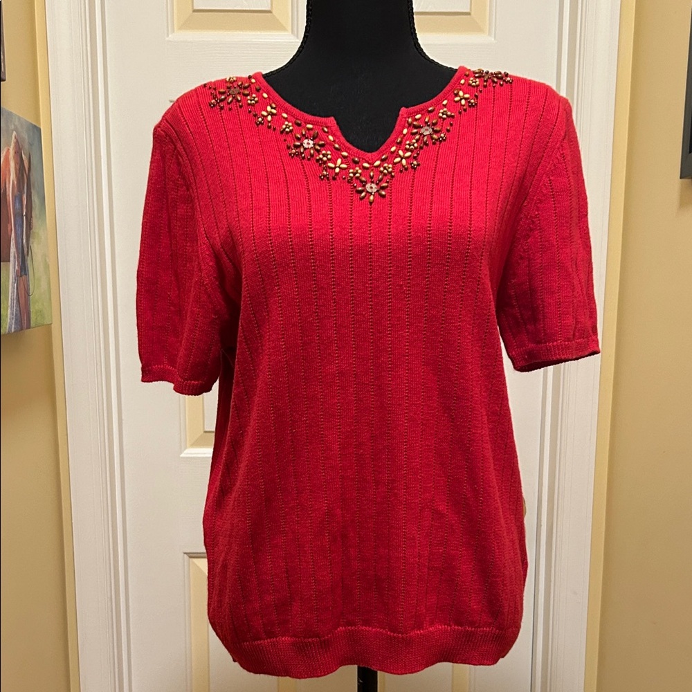 Alfred Dunner Rust Red Embellished Lightweight Sweater